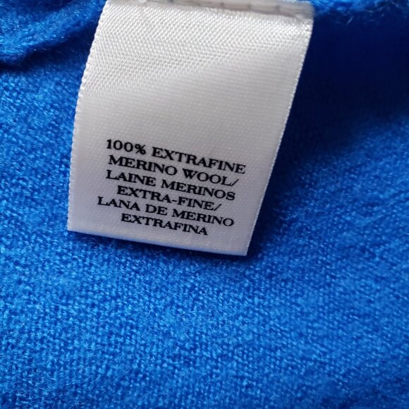 Ann Taylor Merino Wool Tie Front V-Neck Long Sleeve Blue Wrap Sweater - Picture 5 of 10